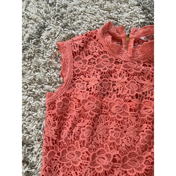 Nanette Lepore Coral Pink Floral Guipure Lace Sleeveless Mock Neck Top Small - Picture 7 of 12